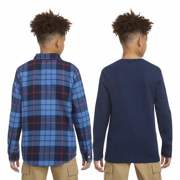 New! Levi's Youth Flannel & Thermal Top Set boys girls kids Blue Small (7-8) NWT - Picture 2 of 8